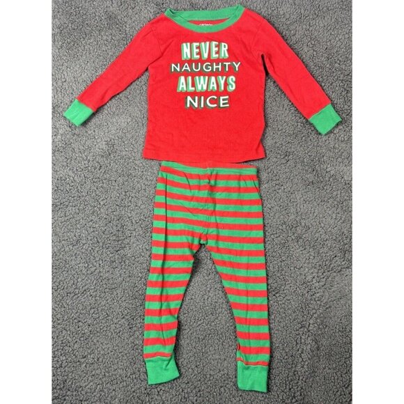 2 Boy’s 18 M Carter's Reindeer Santa Claus Nice Red Green Pajamas Christmas 18m - Picture 3 of 11